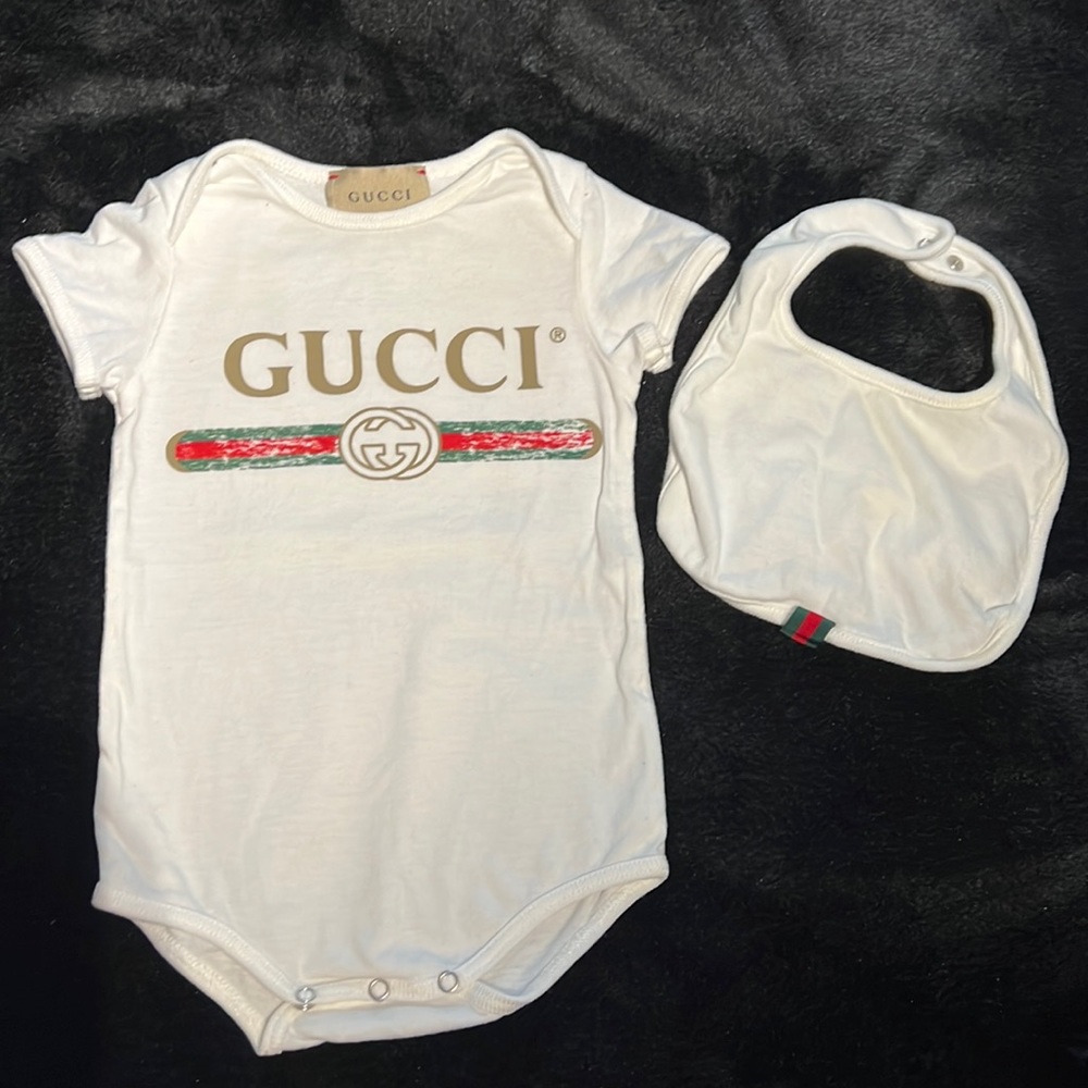 Gucci White Bodysuit and Bib Set